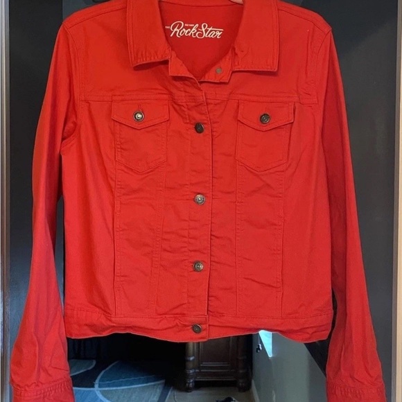 Old Navy rockstar women’s size large vibrant orange denim jean jacket - Picture 3 of 10